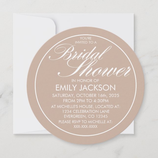 Invitaciones redondas de personalizado blanco beig (Anverso)