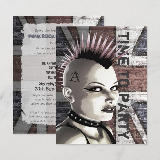 Invitaciones Retro British Punk Fashion Small Size (Anverso / Reverso)