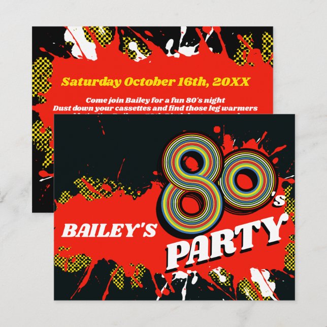 Invitaciones retro de eventos o cumpleaños Fiesta  (Anverso / Reverso)