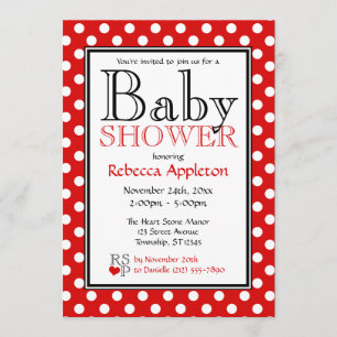 Invitaciones rojas de Baby Shower del lunar