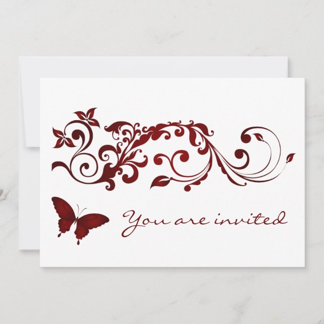 Invitaciones rojas de la boda de la mariposa (Anverso)