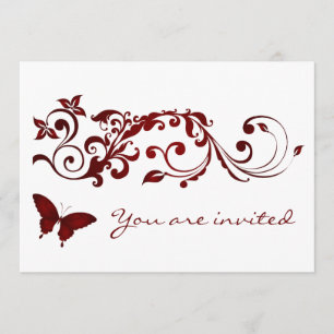 Invitaciones rojas de la boda de la mariposa