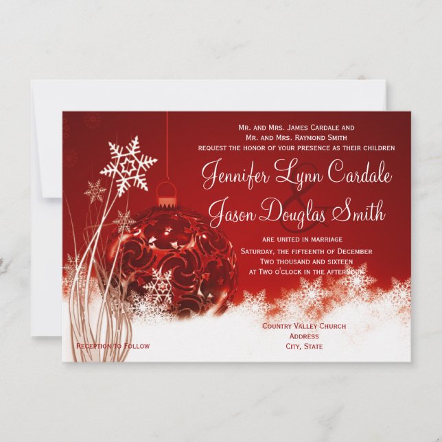 Invitaciones rojas de la boda del día de fiesta (Anverso)