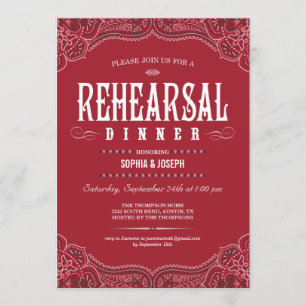 Invitaciones rojas de la cena del ensayo de