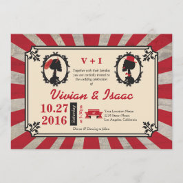 Invitaciones rojas de la pareja Steampunk Cameo Of