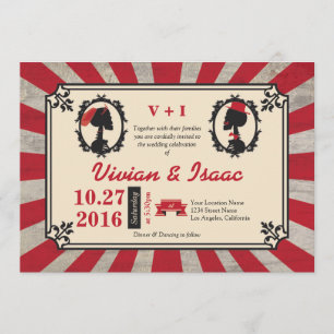 Invitaciones rojas de la pareja Steampunk Cameo Of