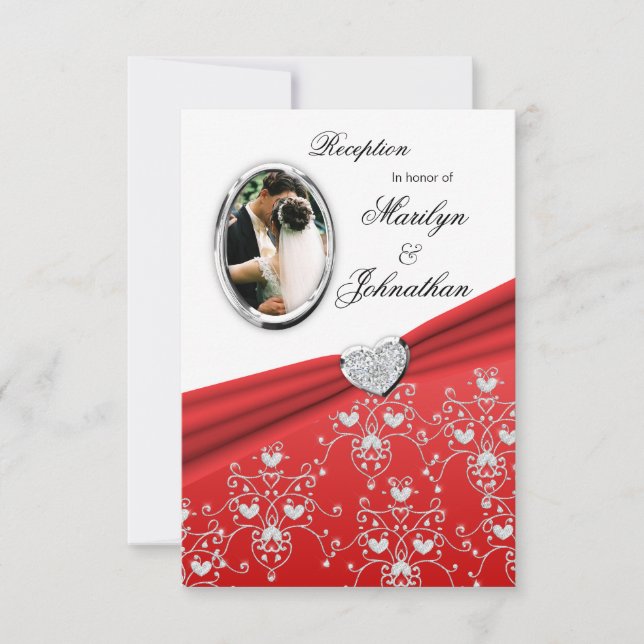 Invitaciones rojas de la recepción del damasco del (Anverso)