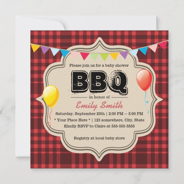 Invitaciones rojas del fiesta del Bbq de Baby (Anverso)