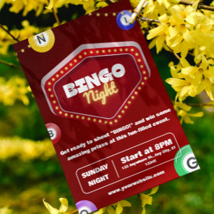 Invitaciones rojas modernas para noche de bingo