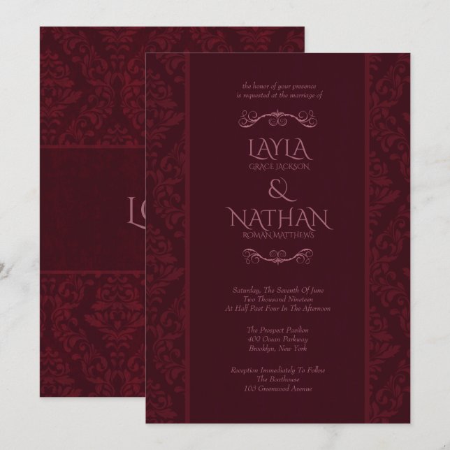 Invitaciones rojas románticas de la boda del (Anverso / Reverso)