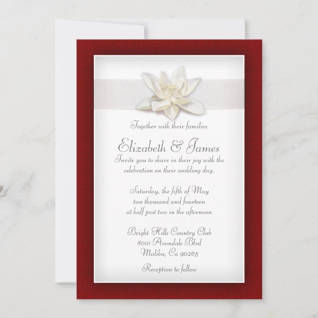 Invitaciones rojas y blancas de la boda (Anverso)