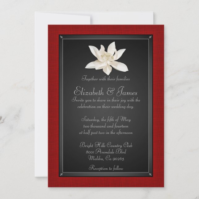 Invitaciones rojas y negras de la boda (Anverso)