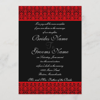 Invitaciones rojas y negras de la boda del damasco