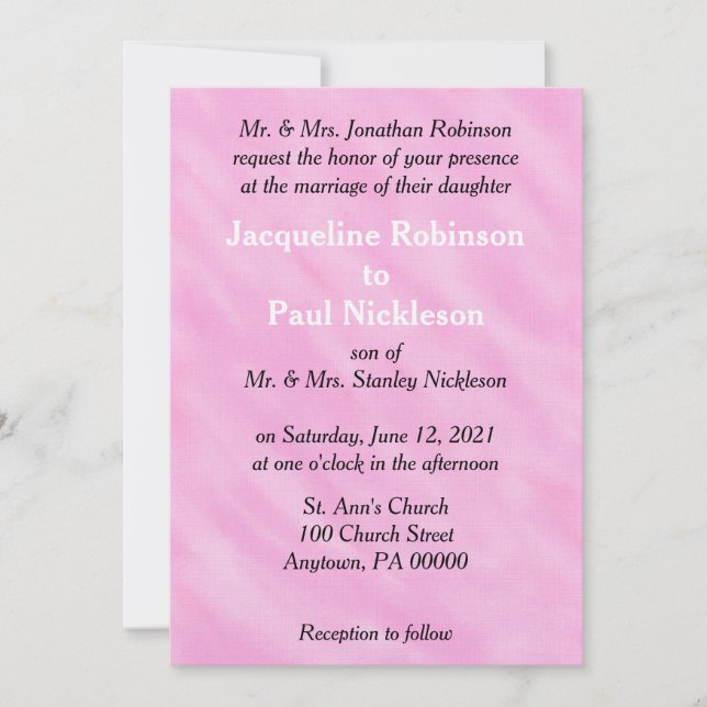 Invitaciones románticas a la boda de color rosa de (Anverso)