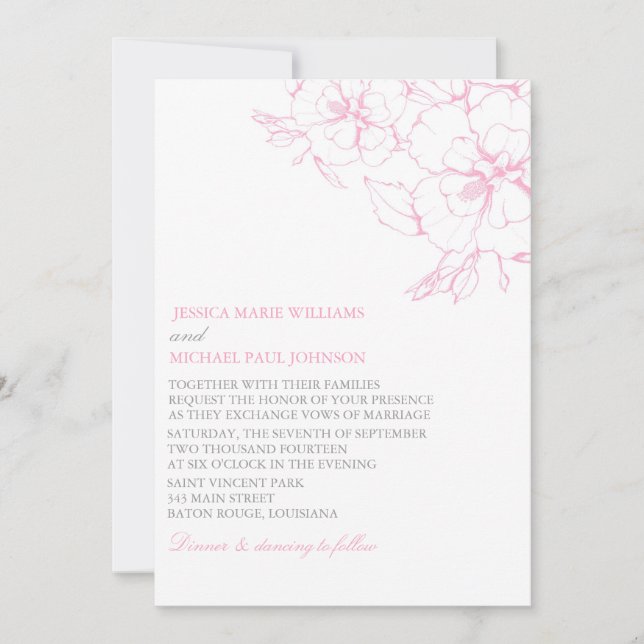 Invitaciones románticas a la boda de Rosas (Anverso)