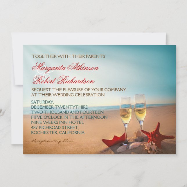 Invitaciones románticas a la boda de Sunset Beach (Anverso)