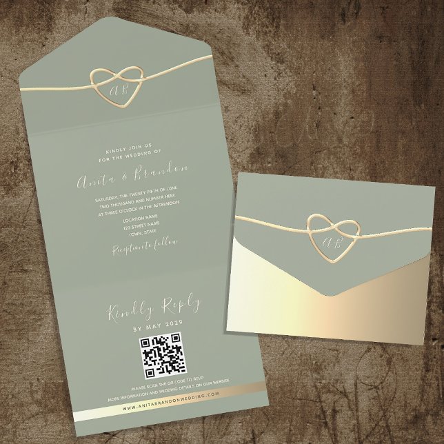 Invitaciones románticas a la boda verde sabia con  (Subido por el creador)