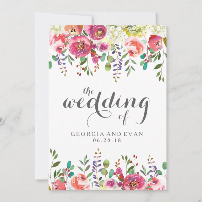 Invitaciones románticas de casamiento floral (Anverso)