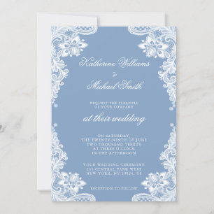 Invitaciones románticas de encaje blanco y boda az