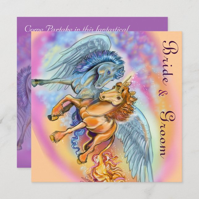 Invitaciones románticas de unicornio a la flama y  (Anverso / Reverso)