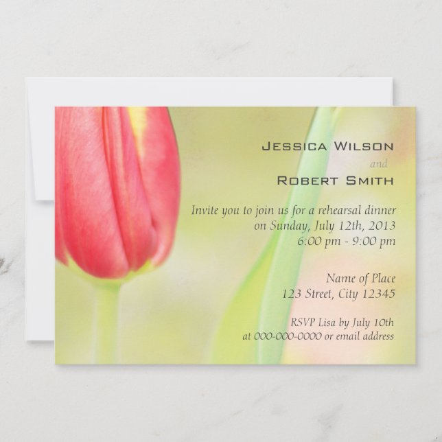 Invitaciones románticas florales para cena de ensa (Anverso)