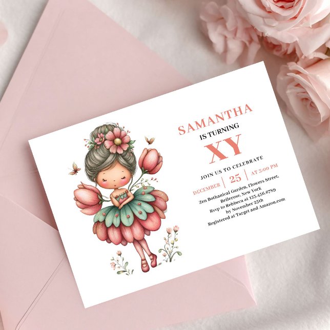Invitaciones rosa suave cumpleaños niña hadas cuen (Fairytale Fairy Girl Birthday Blush Pink invitation)