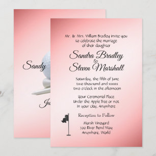 Invitaciones rosadas al tema del Boda de golf