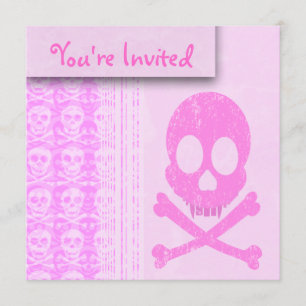 Invitaciones rosadas apenadas del cráneo