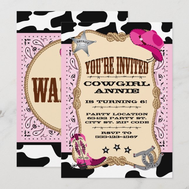 Invitaciones rosadas bonitas de la fiesta de (Anverso / Reverso)