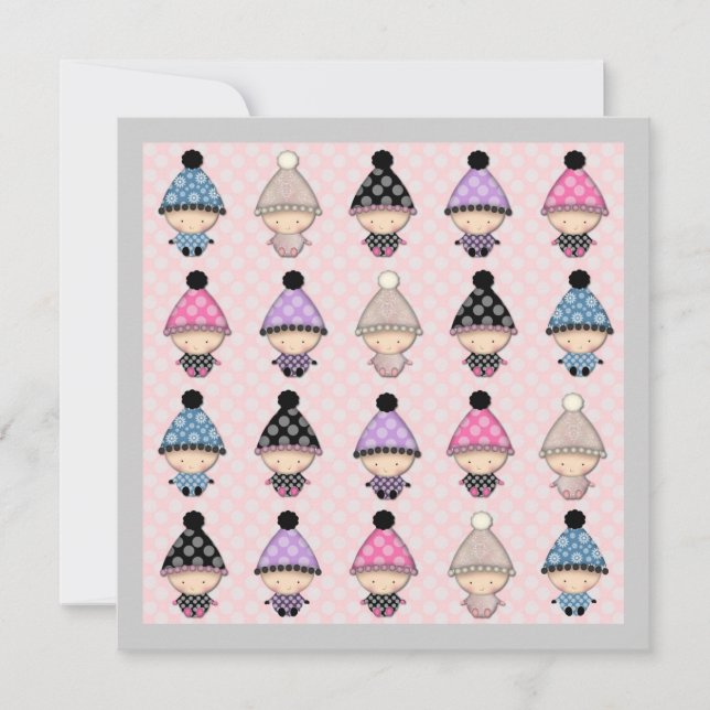 Invitaciones rosadas con lunares para baby shower (Anverso)