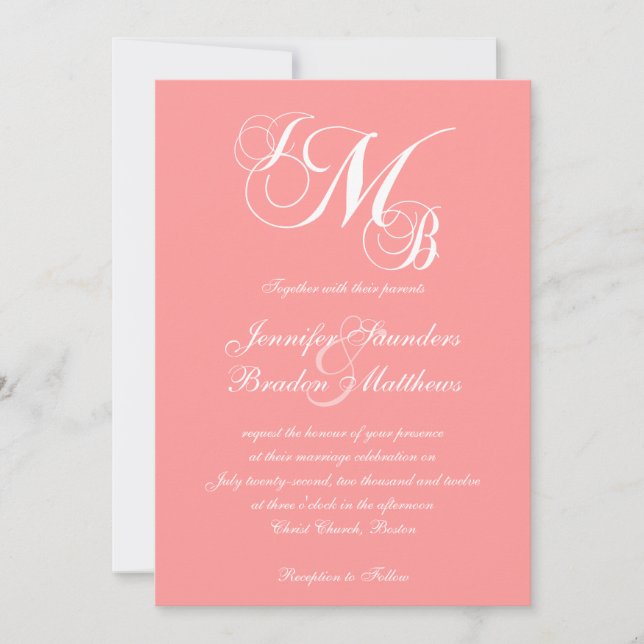 Invitaciones rosadas coralinas de la boda de la (Anverso)