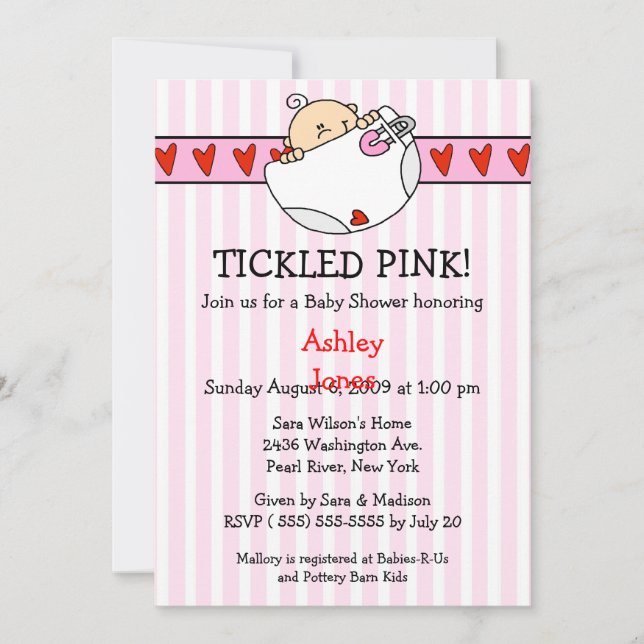 Invitaciones rosadas cosquilleadas de la ducha de (Anverso)