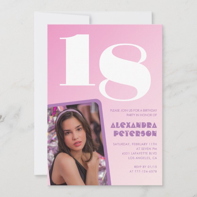 Invitaciones rosadas de 18 años Retro Photo (Anverso)