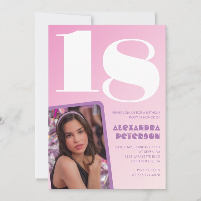 Invitaciones rosadas de 18 años Retro Photo (Anverso)