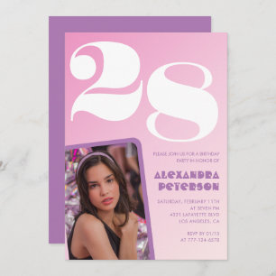 Invitaciones rosadas de 28 años Retro Photo