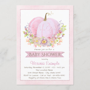 Invitaciones rosadas de Baby Shower de la calabaza