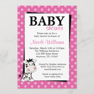 Invitaciones rosadas de Baby Shower del lunar de