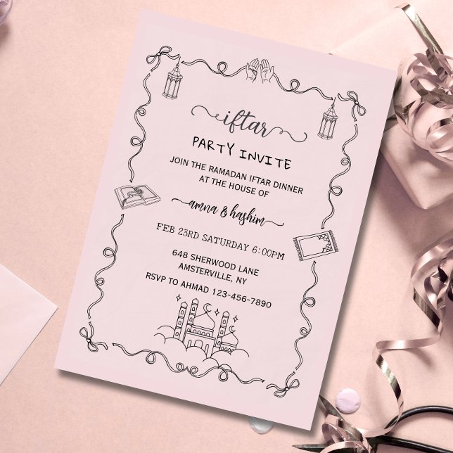 Invitaciones rosadas de Bow Ramadan para iftar de  (Subido por el creador)