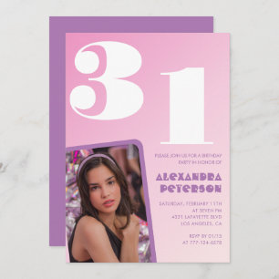 Invitaciones rosadas de cumpleaños 31 Retro Photo