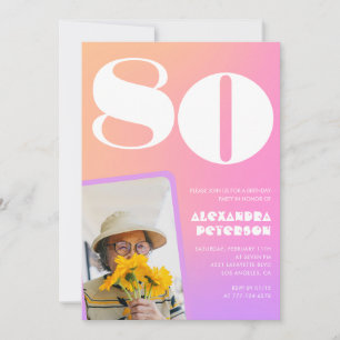 Invitaciones rosadas de cumpleaños 80 para su foto