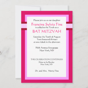 Invitaciones rosadas de encargo de Mitzvah del