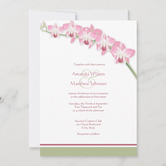 Invitaciones rosadas de la boda de la orquídea (Anverso)