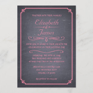 Invitaciones rosadas de la boda de la pizarra del