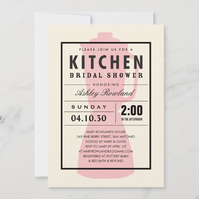 Invitaciones rosadas de la ducha de la cocina del (Anverso)