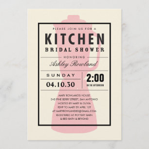 Invitaciones rosadas de la ducha de la cocina del