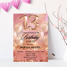 Invitaciones rosadas de la fiesta de cumpleaños 13