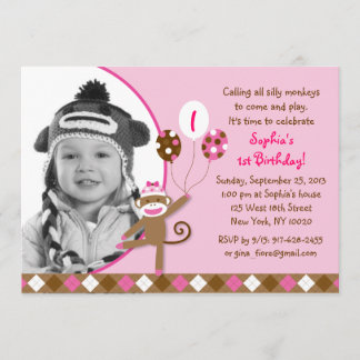 Invitaciones rosadas del cumpleaños de la foto del