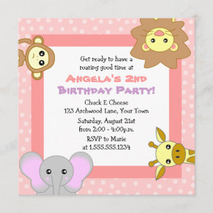 Invitaciones rosadas del cumpleaños de los niños