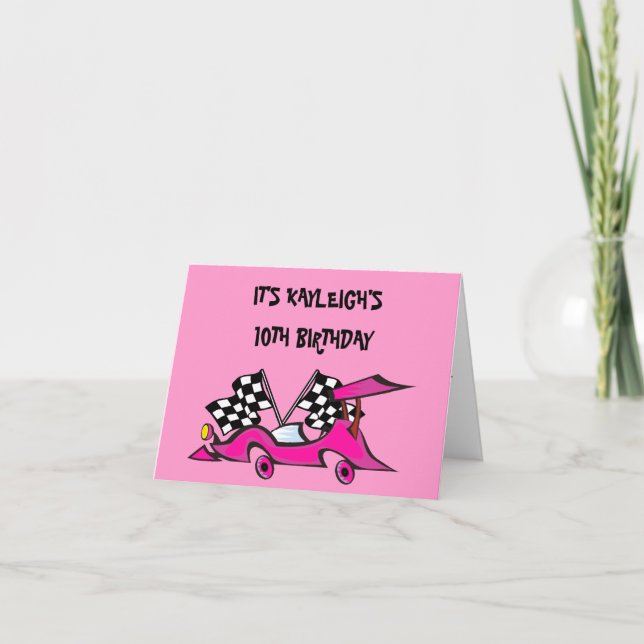 Invitaciones rosadas del cumpleaños de Racecar de (Anverso)