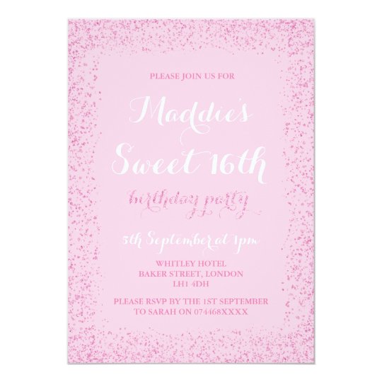 Invitaciones rosadas del cumpleaños del brillo invitación 12,7 x 17,8 cm